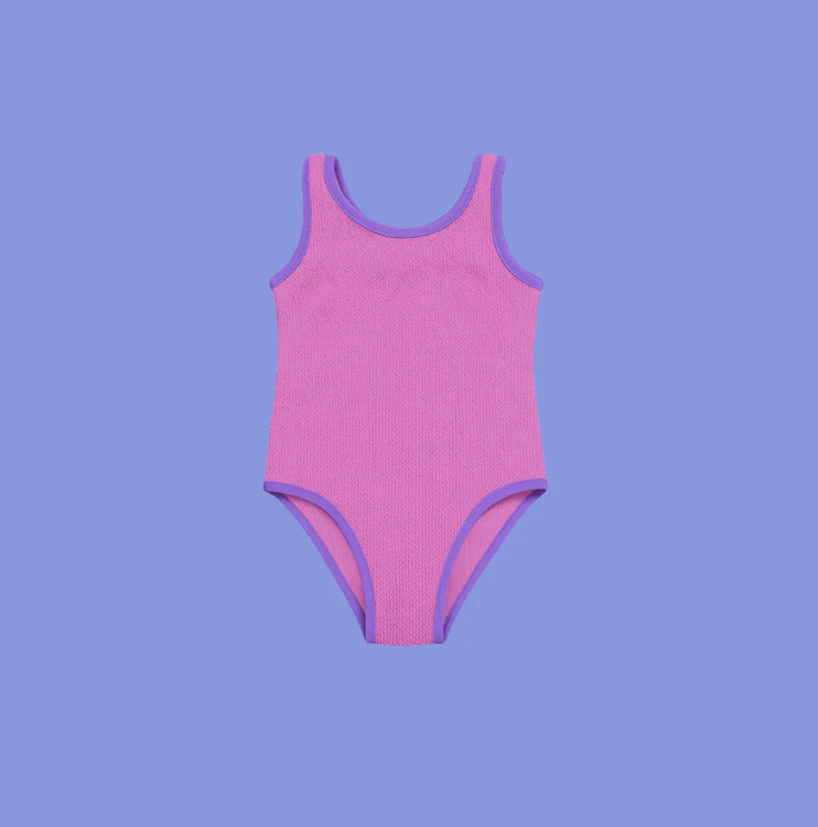 Fluro Crinkle One Piece - Fluro Pink & Lilac