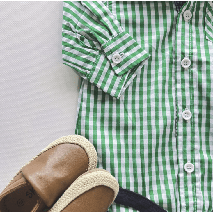 Baby Boys Dress Shirt Romper - Bright Green Check