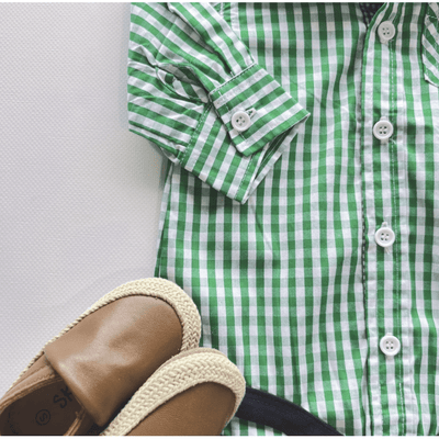 Baby Boys Dress Shirt Romper - Bright Green Check