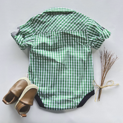 Baby Boys Dress Shirt Romper - Bright Green Check