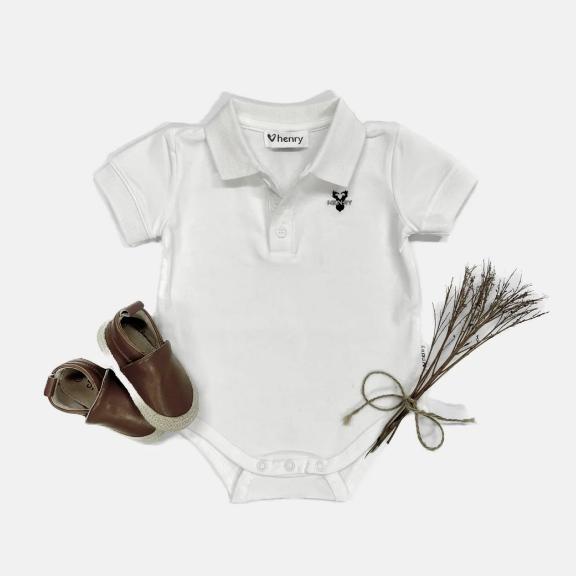 Baby Boys Polo Romper - White