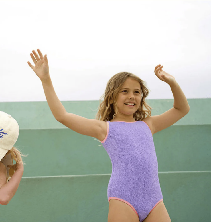 Fluro Crinkle One Piece - Lilac & Pink