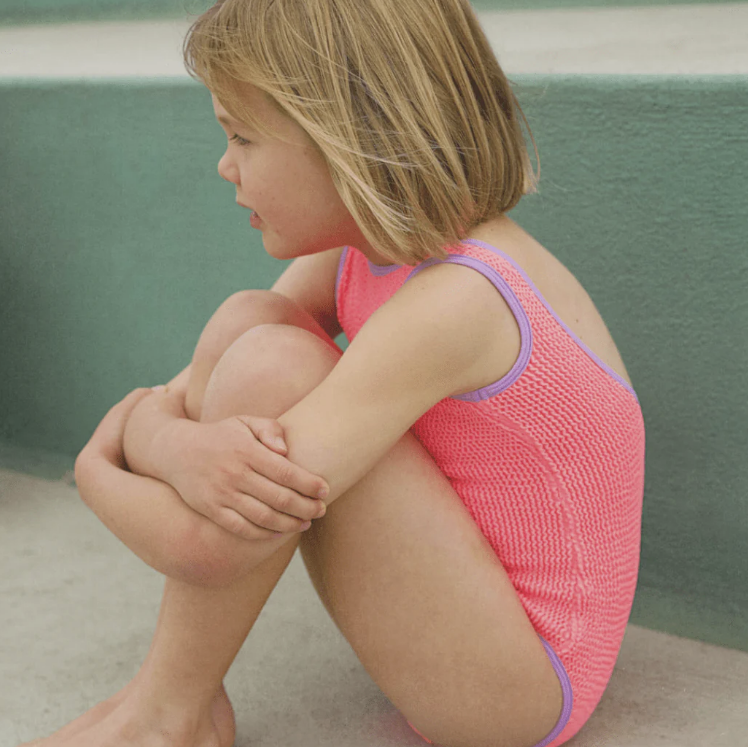 Fluro Crinkle One Piece - Fluro Pink & Lilac