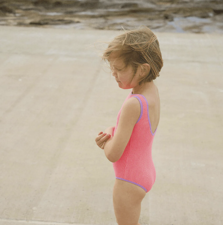 Fluro Crinkle One Piece - Fluro Pink & Lilac