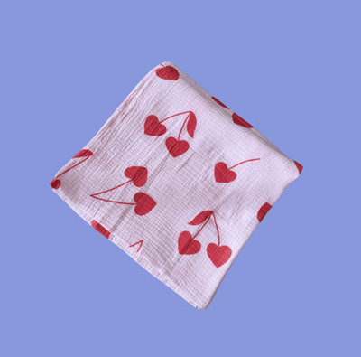 Organic Cotton Swaddle - Cherry Heart