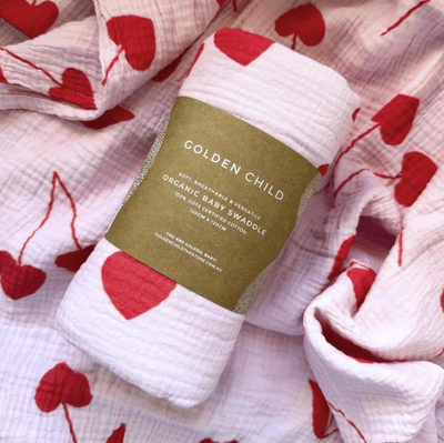 Organic Cotton Swaddle - Cherry Heart