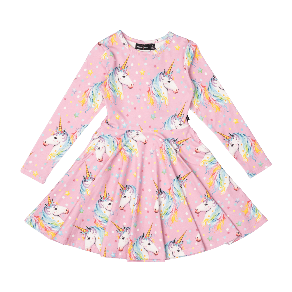 Girls Dotty Unicorn Waisted Dress