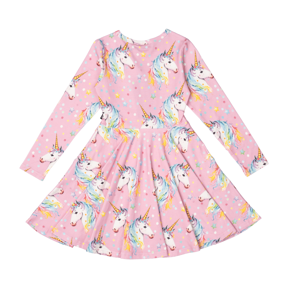 Girls Dotty Unicorn Waisted Dress