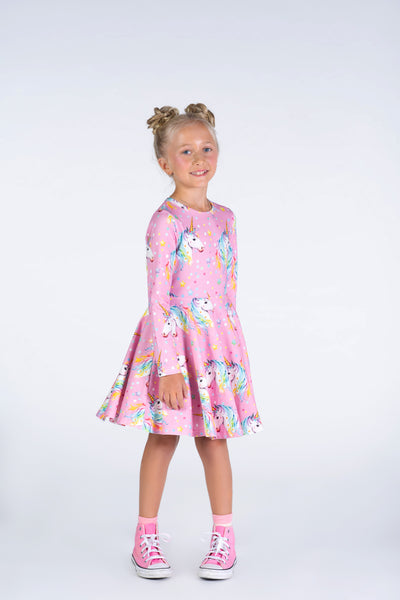 Girls Dotty Unicorn Waisted Dress