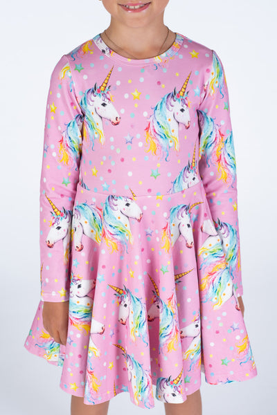 Girls Dotty Unicorn Waisted Dress