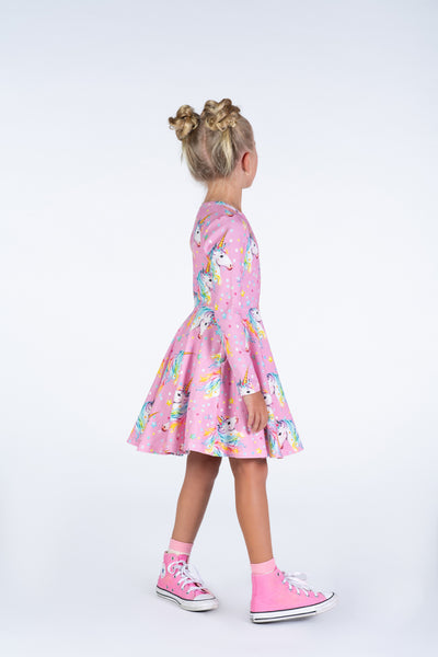 Girls Dotty Unicorn Waisted Dress