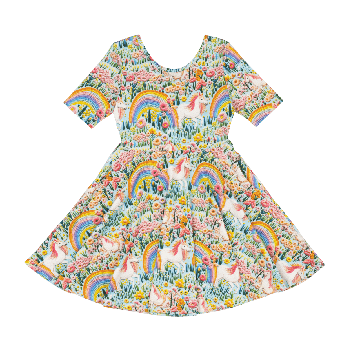 Girls Embroidered Unicorns Mabel Waisted Dress