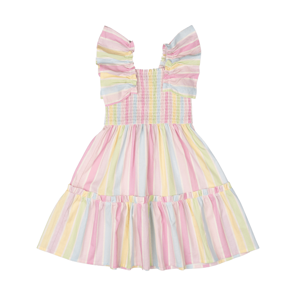 Girls Sorbet Stripe Shirred Dress