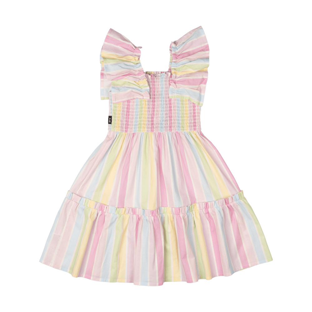 Girls Sorbet Stripe Shirred Dress