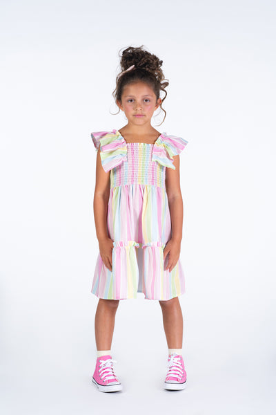 Girls Sorbet Stripe Shirred Dress