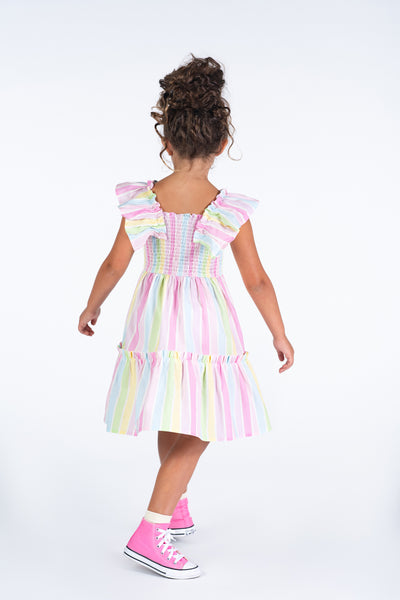 Girls Sorbet Stripe Shirred Dress