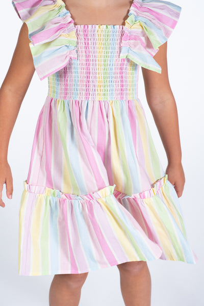 Girls Sorbet Stripe Shirred Dress