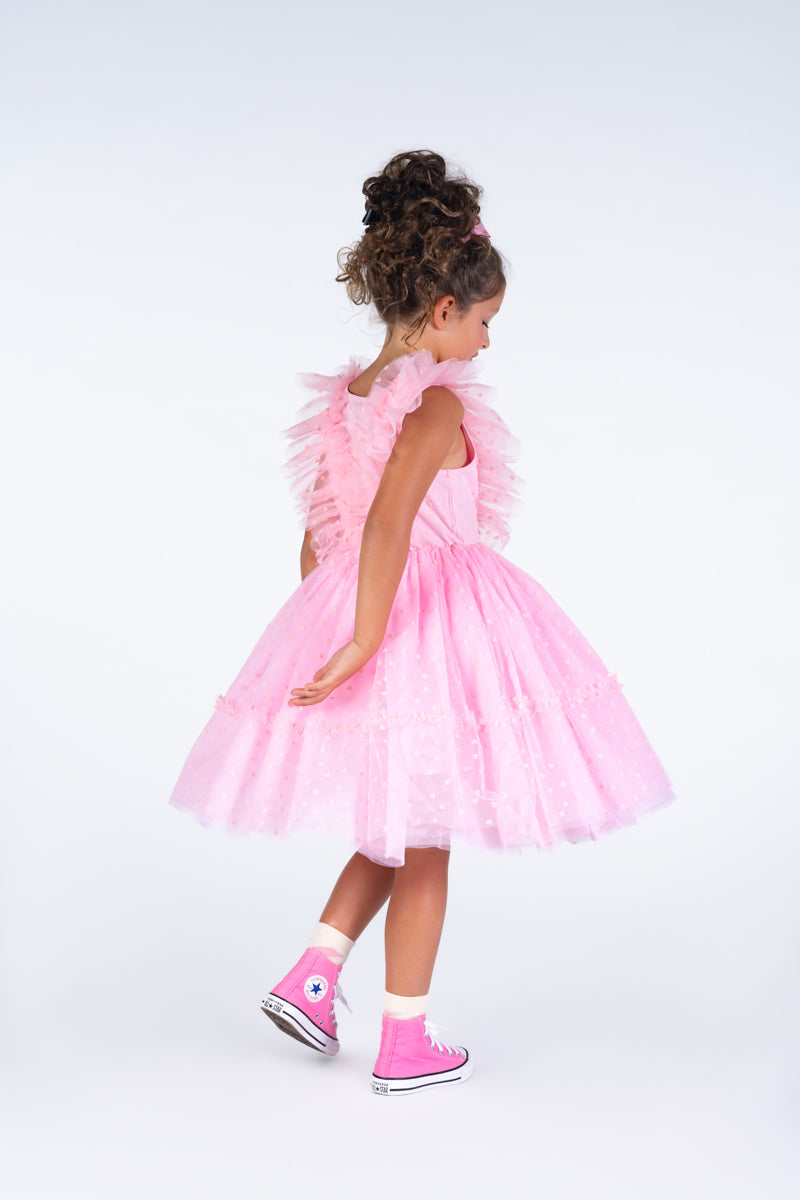 Girls Pink Heart Tulle Party Dress