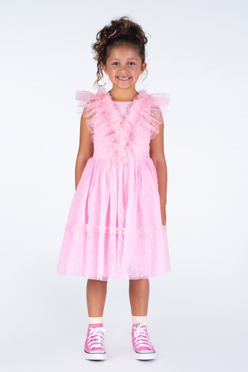 Girls Pink Heart Tulle Party Dress