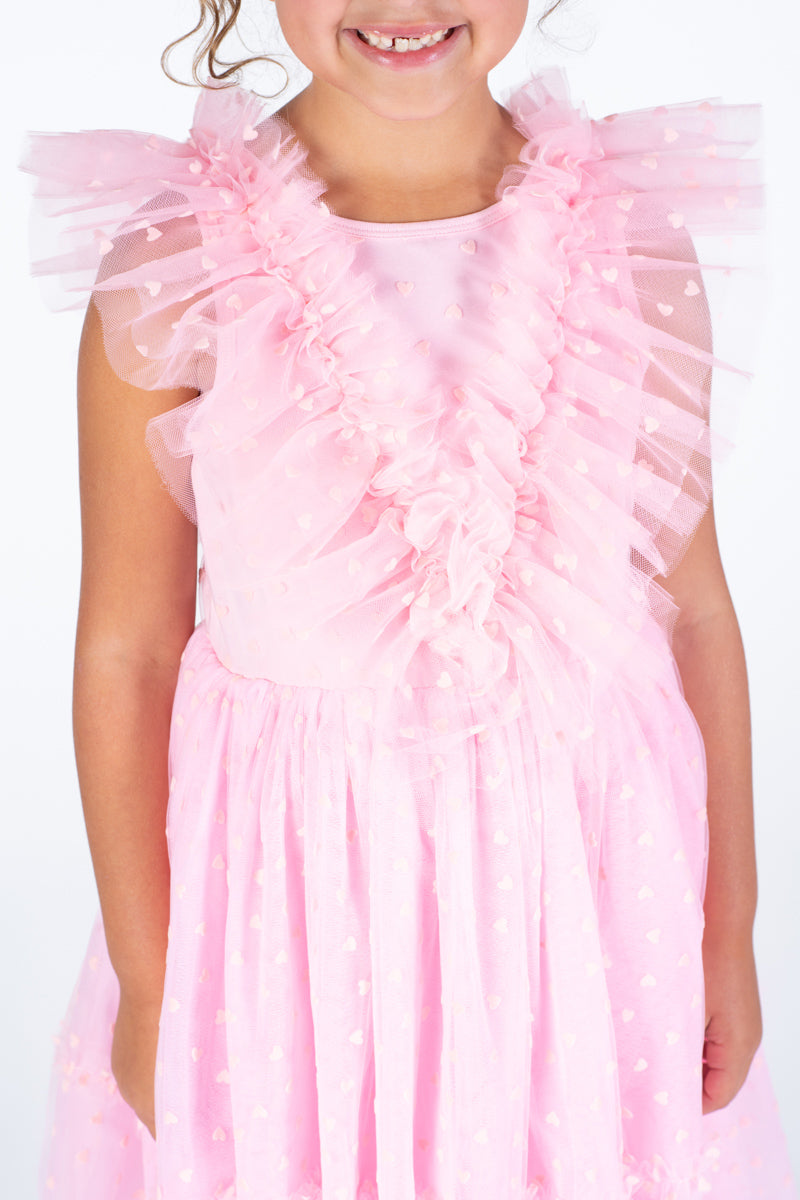 Girls Pink Heart Tulle Party Dress