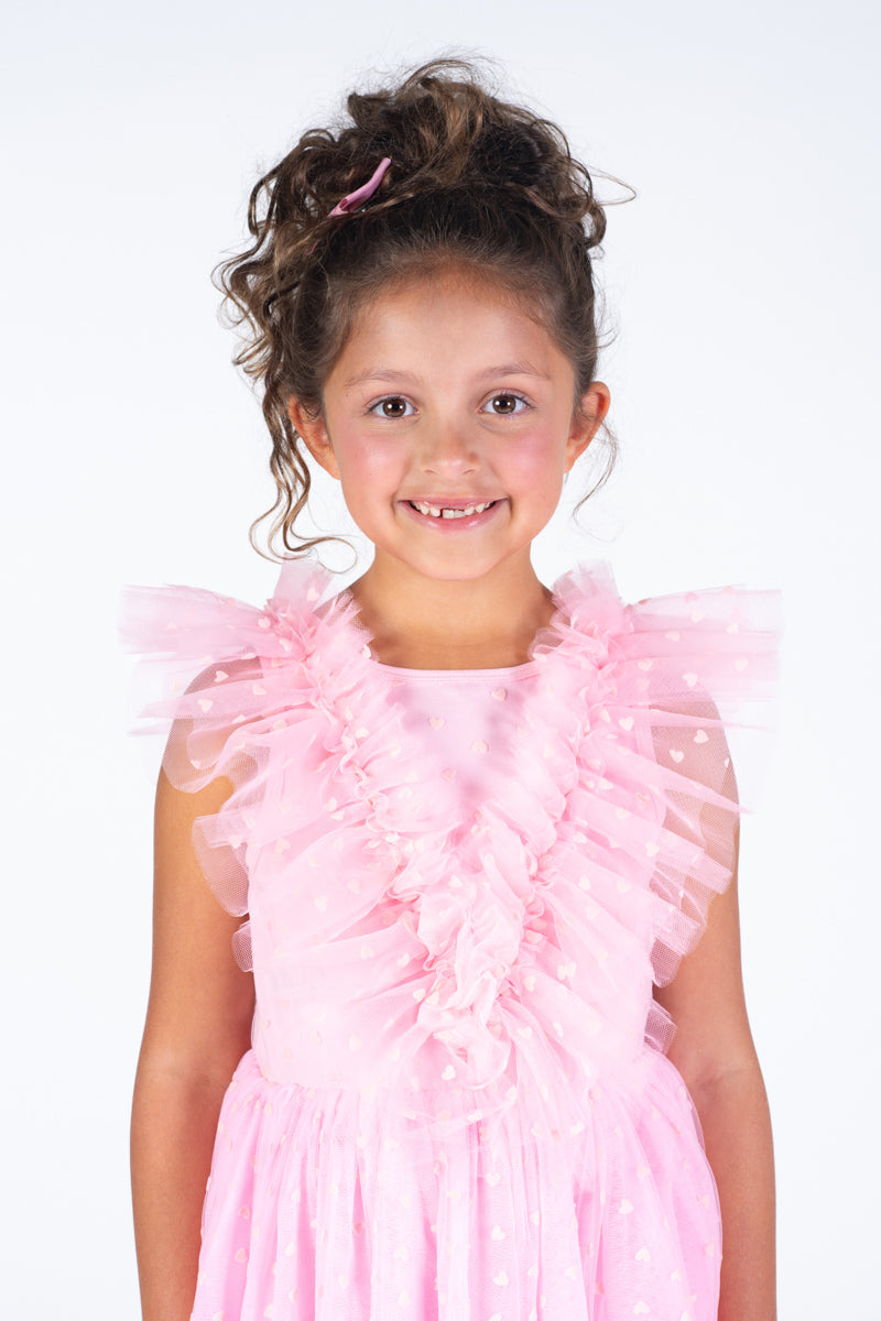 Girls Pink Heart Tulle Party Dress