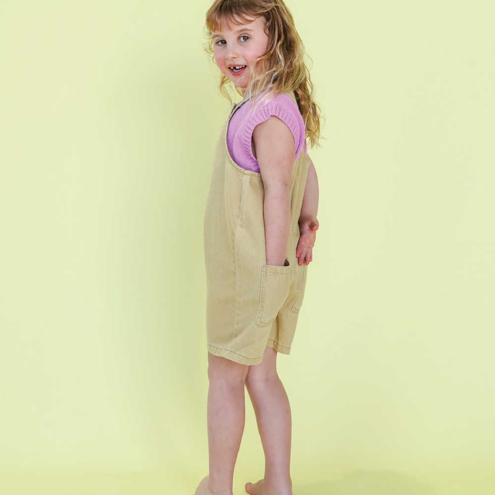 Organic Everyday Twill Short Overalls Mustard