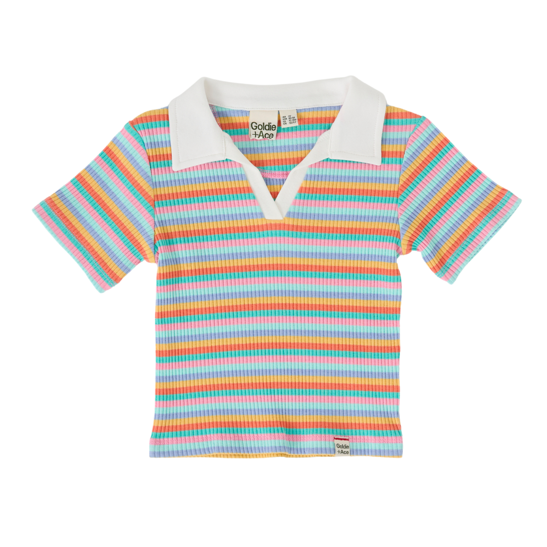 Girls  Collared T-Shirt Rainbow Stripe