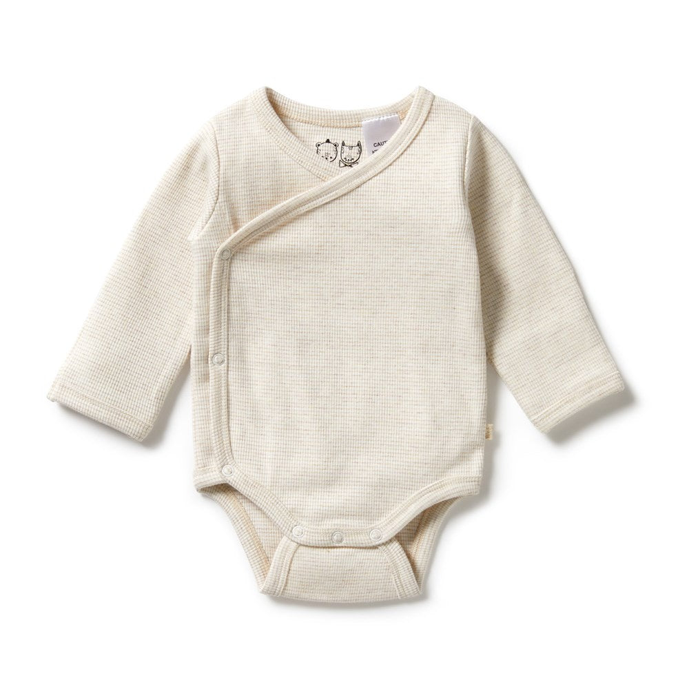 Baby Rib Kimono Bodysuit Stripe Oatmeal