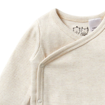 Baby Rib Kimono Bodysuit Stripe Oatmeal