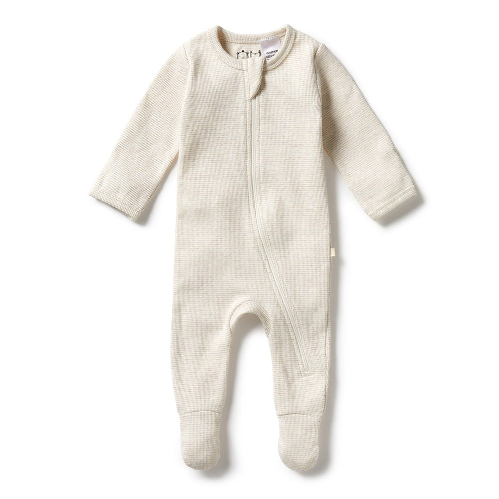 Baby Rib Zipsuit Stripe Oatmeal