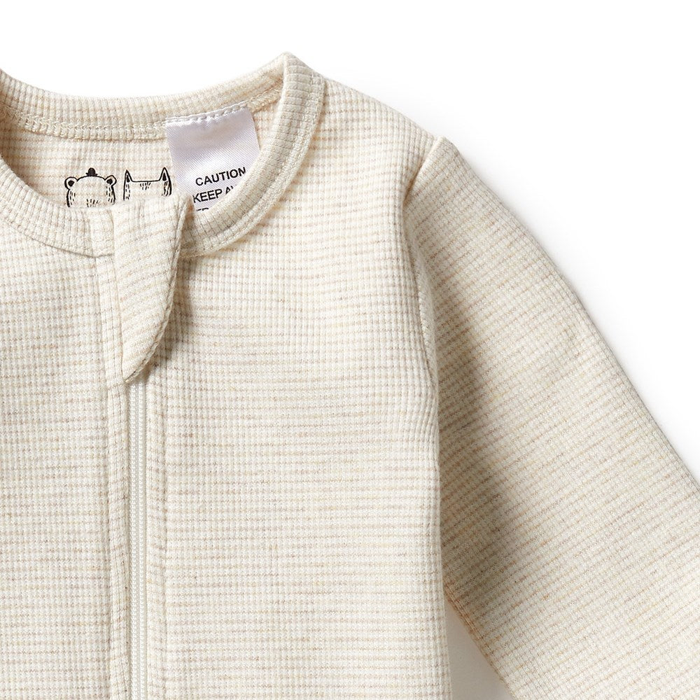Baby Rib Zipsuit Stripe Oatmeal