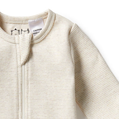 Baby Rib Zipsuit Stripe Oatmeal