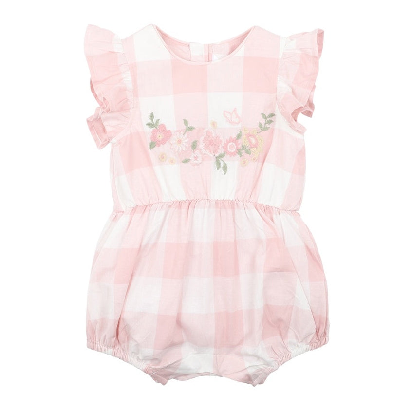 Bebe Baby Girls Lara Embroidered Check Romper