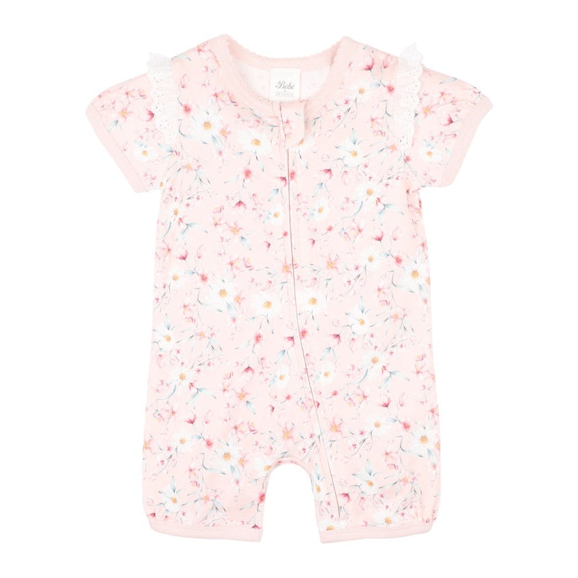 Bebe Baby Girls Zoe Print SS Zip Romper