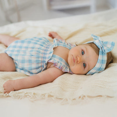 Bebe Baby Girls Bonnie Check Organic Romper