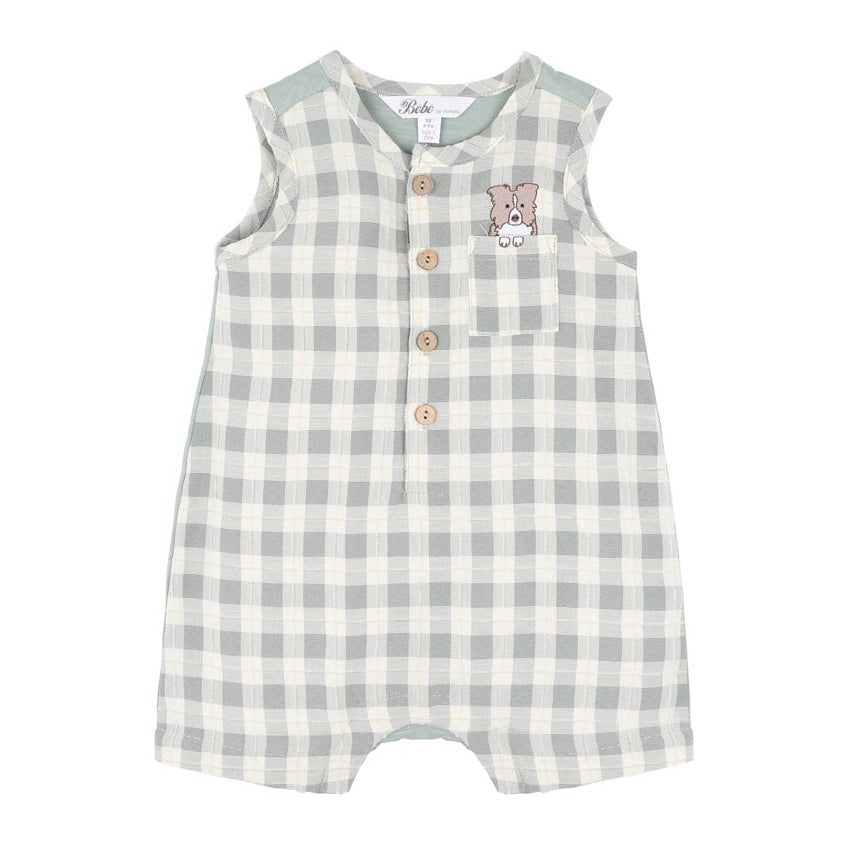 Bebe Boys Chester Embroidered Check Romper