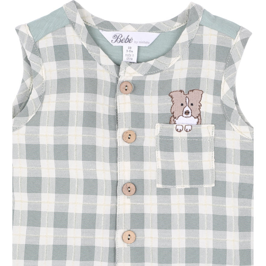 Bebe Boys Chester Embroidered Check Romper