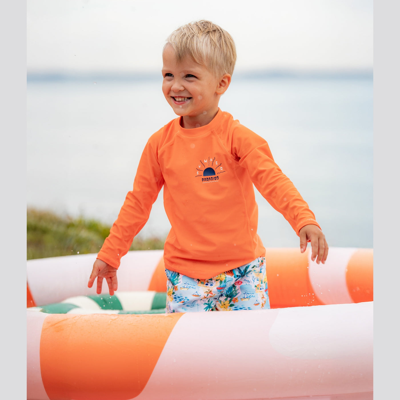 Bebe Swim Boys Burnt Orange LS Rash Top