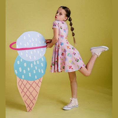 Girls Iced Pink Waisted Dress