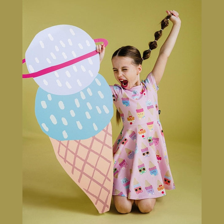 Girls Iced Pink Waisted Dress