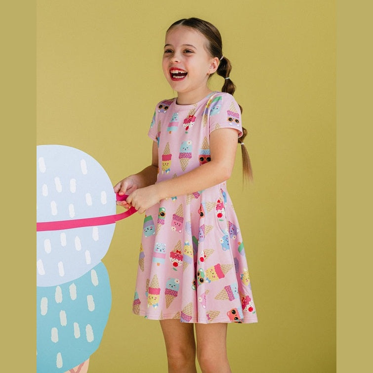 Girls Iced Pink Waisted Dress