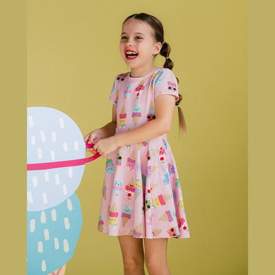 Girls Iced Pink Waisted Dress