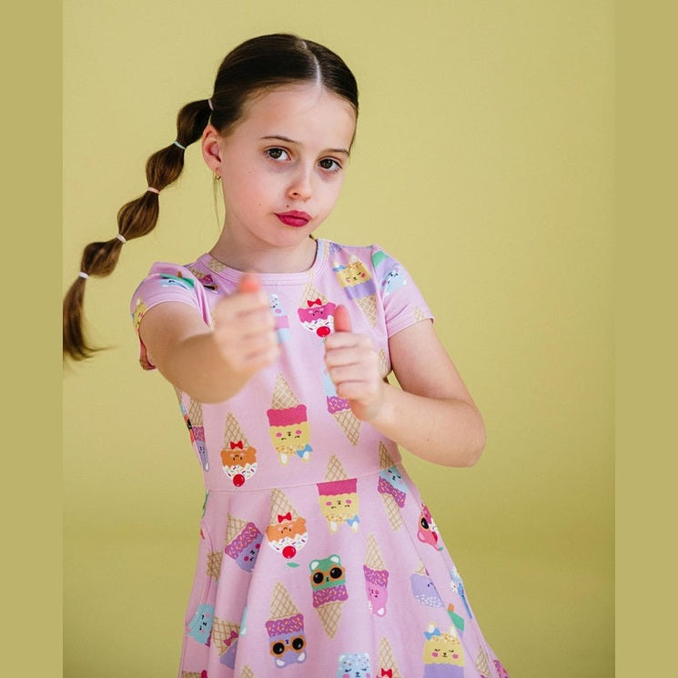 Girls Iced Pink Waisted Dress