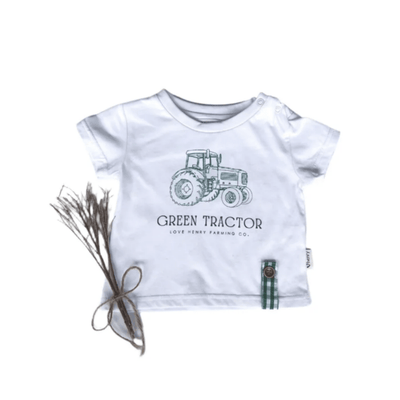 Baby Boys Green Tractor Tee - White
