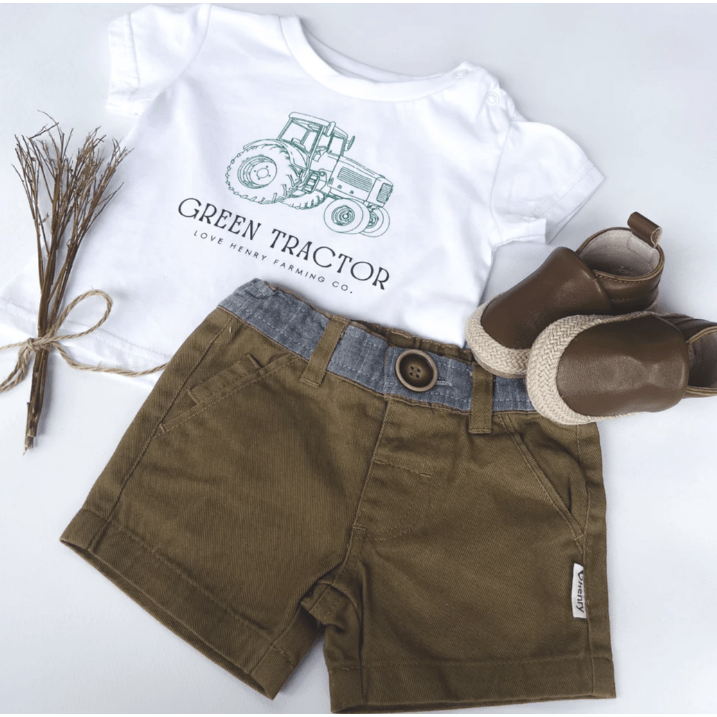 Baby Boys Green Tractor Tee - White