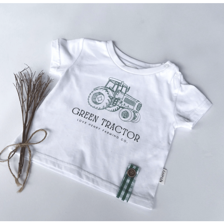 Baby Boys Green Tractor Tee - White