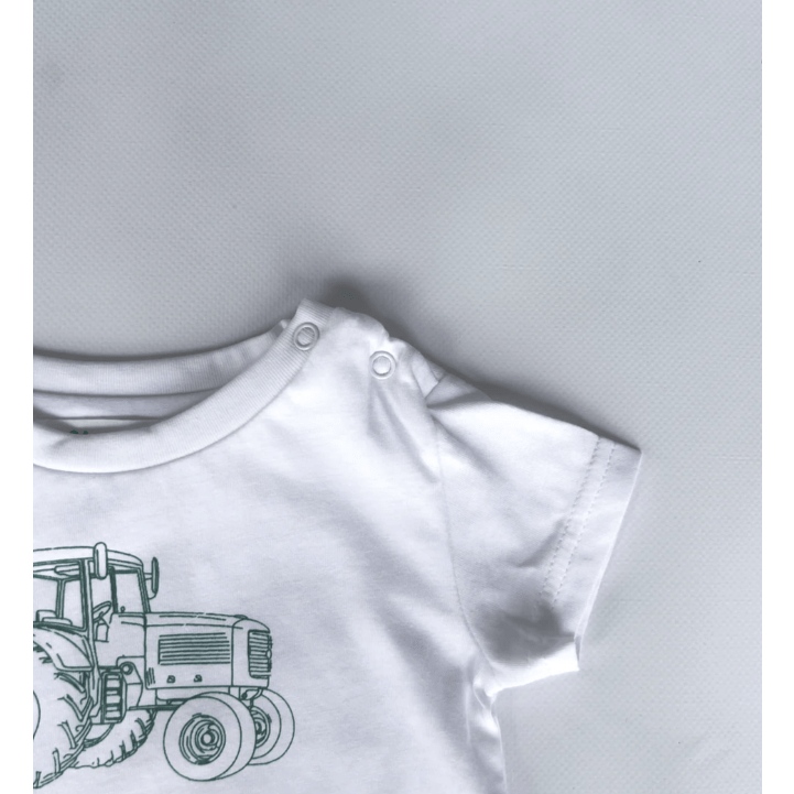 Baby Boys Green Tractor Tee - White