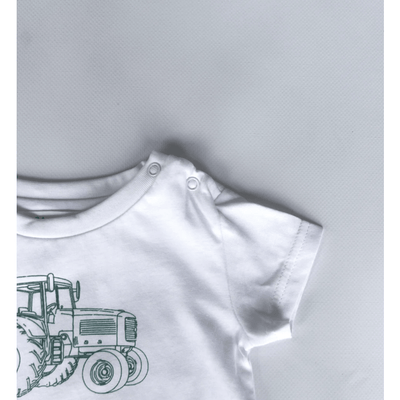 Baby Boys Green Tractor Tee - White