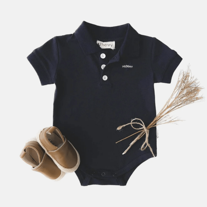 Baby Boys Polo Romper - Navy