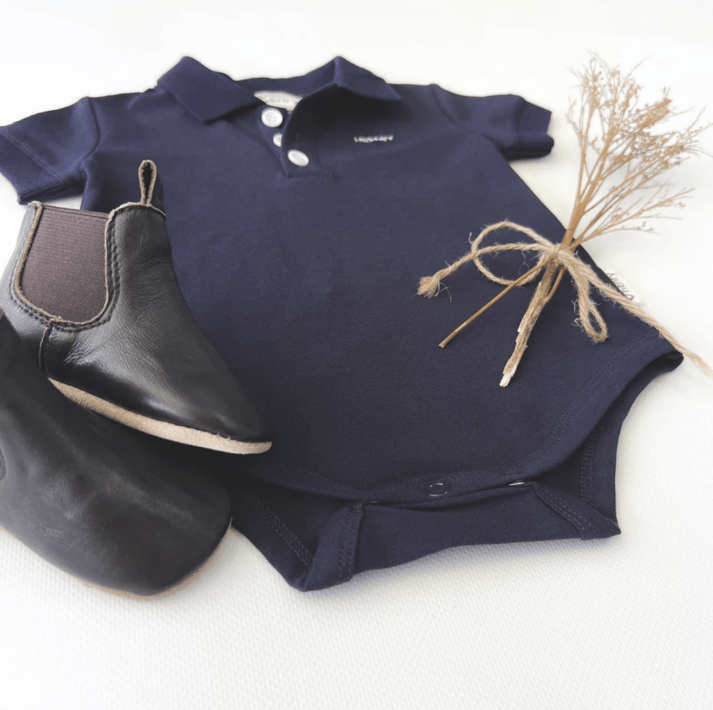 Baby Boys Polo Romper - Navy